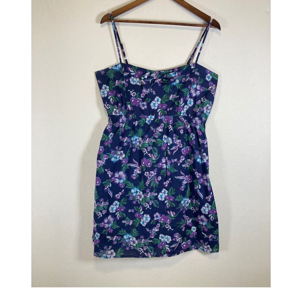 Cottagecore‎ Atmosphere Women 14 Navy Blue Floral Cotton Smocked Bow Mini Dress